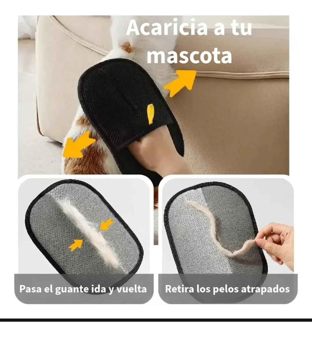 Cómo usar el guante quita pelos: pasa el guante ida y vuelta y retira los pelos